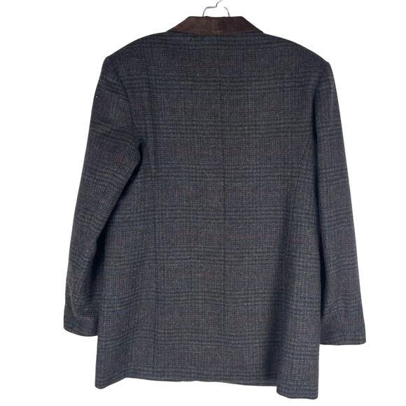 Express Suede Collar Wool Plaid Blazer Jacket Suede Gray Brown Size L - Picture 6 of 11
